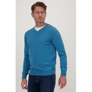 Fijne blauw-turquoise trui met V-hals