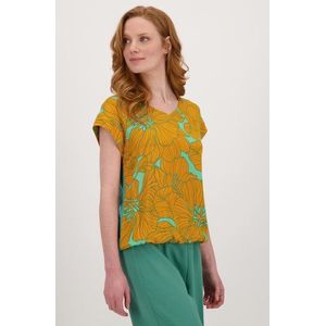 Groene blouse met oranje bloemenprint