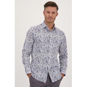 Wit hemd met blauwe paisley print - Regular fit