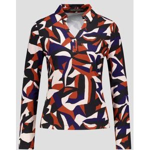 Polo met abstracte print in navy en donkeroranje