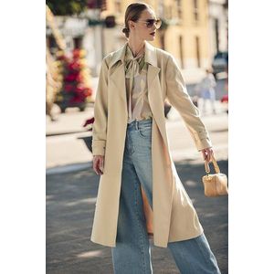 D'Auvry - Trenchcoat - Beige - Lange Mantel - Met Striklint en Steekzakken