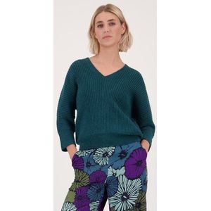 Turquoise ribgebreide trui