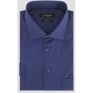 Donkerblauw hemd met fijne print - Regular fit