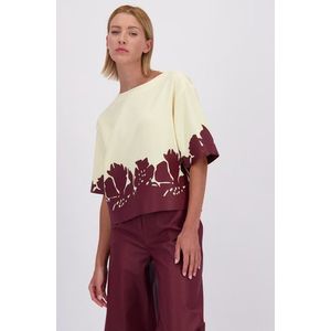Beige blouse met bordeaux leather look print