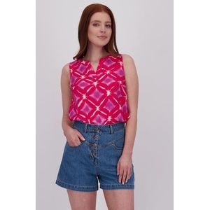 Rood topje met paars-witte aquarelprint