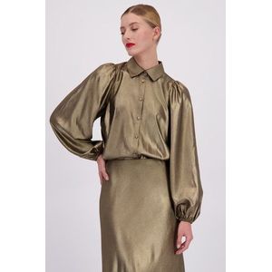 Glanzende bronzen blouse met ballonmouwen