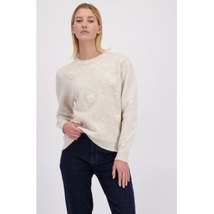 Lichtbeige trui met opgestikte bloemen