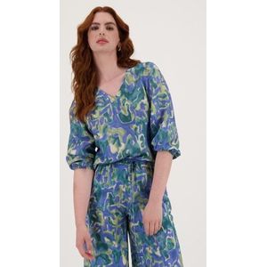 Blouse met blauw-groene aquarelprint