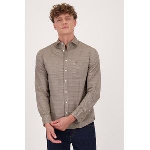 Beige hemd met fijne zwarte print - Regular fit