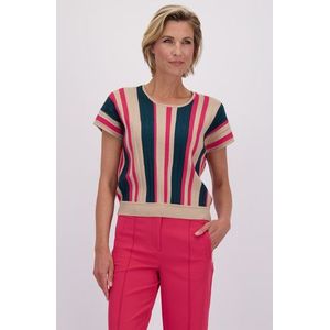 Groen-beige gestreepte trui korte mouw