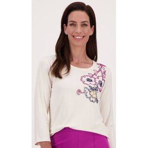 Ecru T-shirt met bloemenmotief in parels