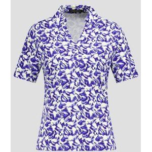 Ecru polo met blauw-gele print