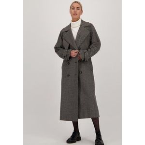 Lange wollen mantel met pied-de-poule motief