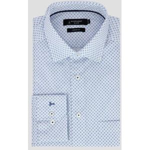 Wit hemd met blauwe print - Comfort fit