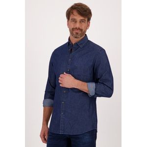 Donkerblauw hemd met jeanslook - regular fit