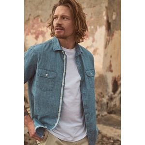 Blauw hemd met jeanslook - Regular fit