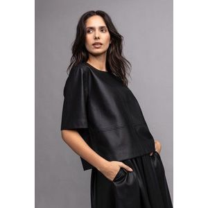 Zwarte blouse met leather look