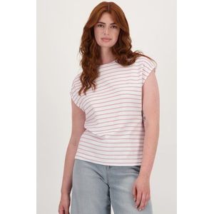 Ecru T-shirt met roze gestreept patroon