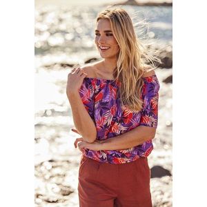 Paarse blouse met bladerprint