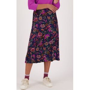 Donkerblauwe rok met fijne bloemenprint