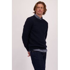 Donkerblauwe trui met ingebreide strepen