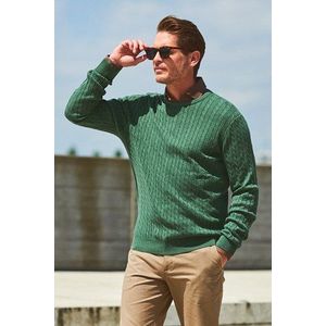 Fijne donkergroene kabeltrui
