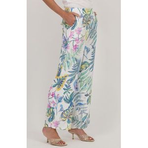 Wijde ecru broek met botanische print