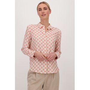 Ecru blouse met print in beige en koraal