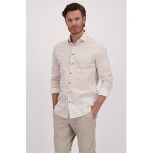 Wit hemd met bruine microprint - Regular fit