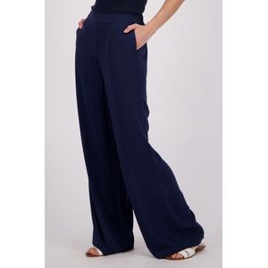Wijde navy broek met elastische tailleband