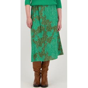Halflange groene rok met bladerprint