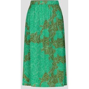 Halflange groene rok met bladerprint