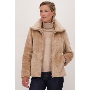 Beige faux fur jas met rits