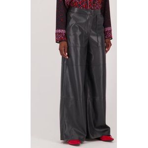Wijde donkergrijze broek met leather look