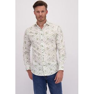 Wit hemd met groene bladerprint - Slim fit