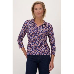 Blauwe polo met oranje bloemen
