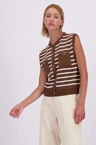 MORE & MORE - Gebreide Bodywarmer - Bruin / Offwhite