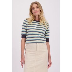 Beige-blauw gestreepte trui met korte mouwen
