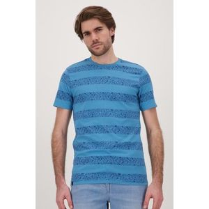 Blauw T-shirt met tropische, gestreepte print