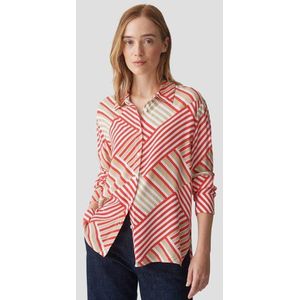 Opus - Diagonaal Gestreepte Blouse - Ecru Beige Rood - EcoVero Viscose