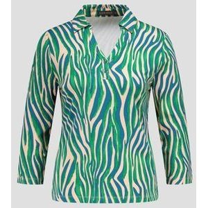 Beige polo met groen-blauwe print