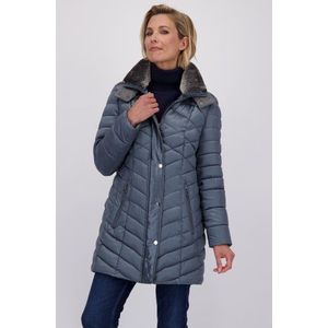 Halflange blauwe gewatteerde jas