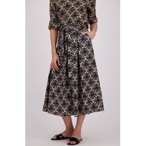 Beige midi rok met zwarte bloemenprint