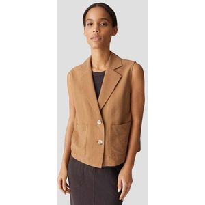 Opus - Mouwloze Blazer - Bruin - Matte Finish - Reverskraag - Twee Knopen