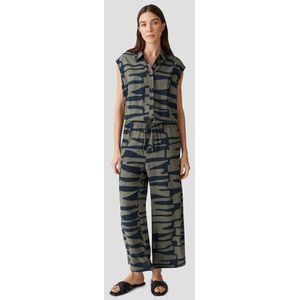 Groene jumpsuit met donkerblauwe print