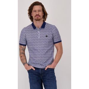 Blauwe polo met fijne bladerprint