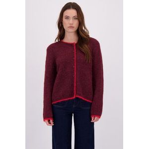 Bordeaux cardigan met roze afwerking