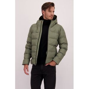 Olijfgroene gewatteerde regenjas met kap