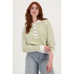 Ecru-kaki gestreepte trui