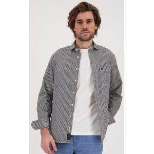 Donkerblauw hemd met fijne print - Regular fit